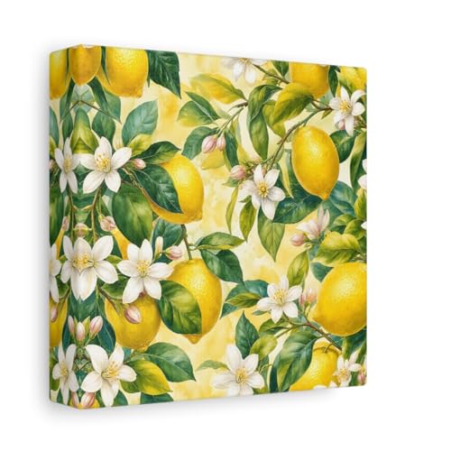 Branches de citron aquarelle sur toile de 15x15 cm pour la cuisine