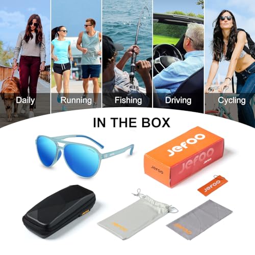 Image of Jefoo Polarized Aviator Sunglasses for Women Men Retro Trendy Sports Sunglasses for Outdoor UV400 Protection