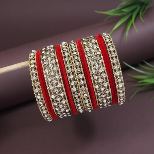 Image of I Jewels Gold Plated Traditional Royal Emerald Velvet Chuda Bangle Set Kada for Bridal /Women
