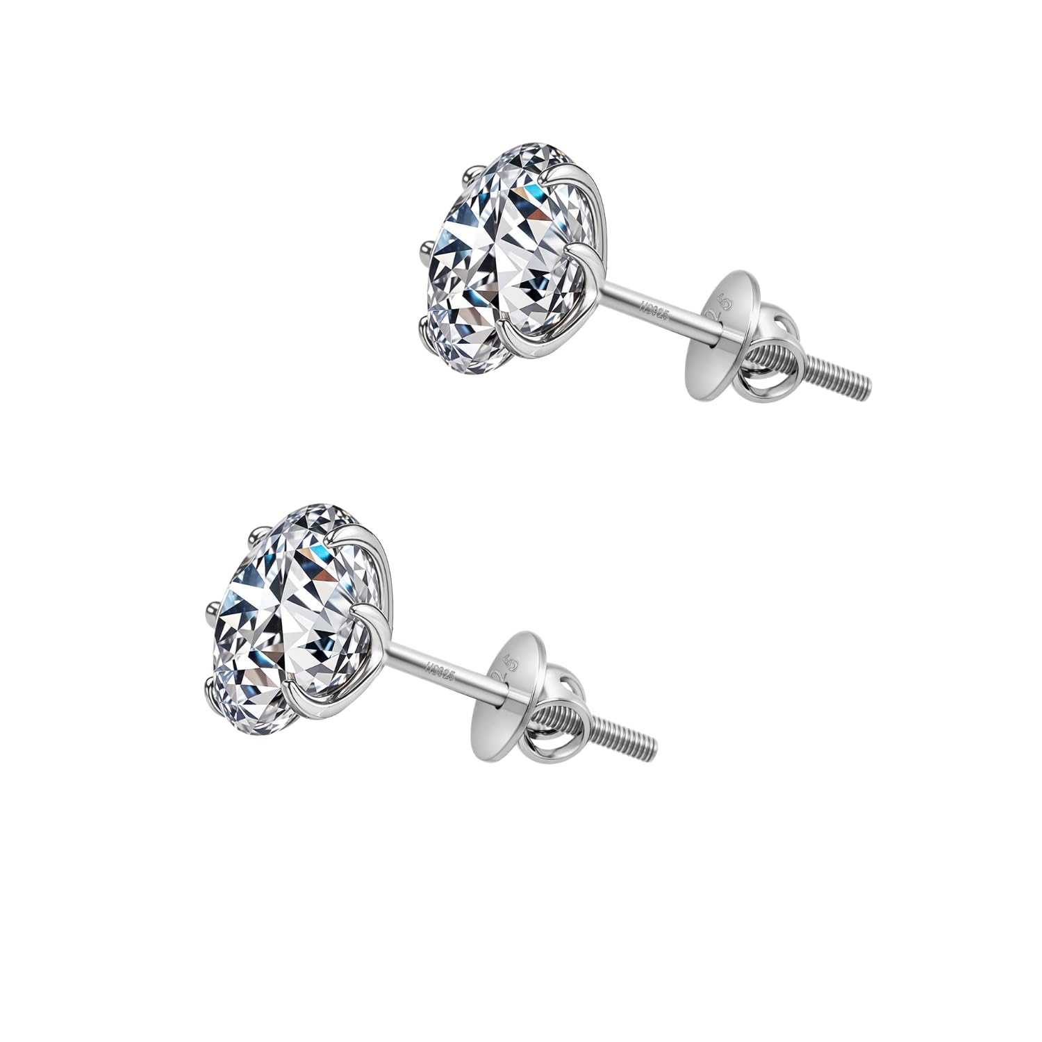 925 Silver Solitaire Screwback Stud Earrings | 92.5 Sterling Silver & Round Brilliant Cubic Zirconia Tops for Men Women