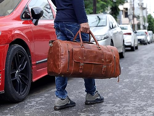 24 Inch Genuine Leather Duffel Travel Overnight Weekend Leather Bag Sports Gym Duffel Luggage Travel Bag For Men And Women travelling cabin duffle Bag2