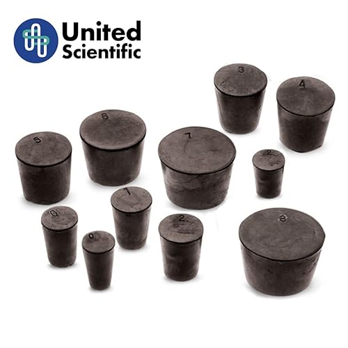 Miniatura 5 de United Scientific™ RSTPK4 Tapones de goma negros de laboratorio premium, 2 agujeros, buenos para sellar botellas, tubos y muchos otros recipientes,