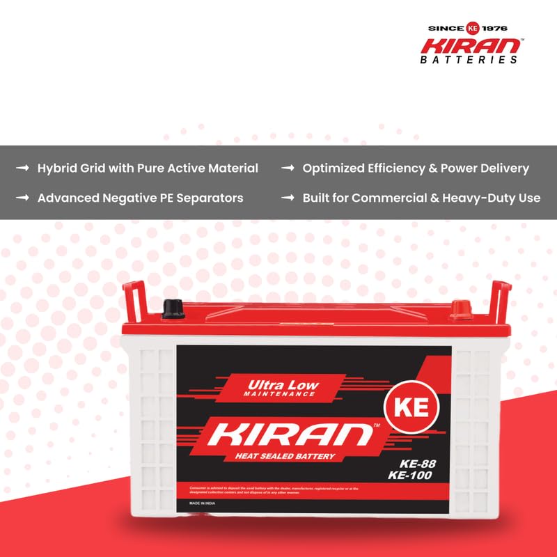 Image of KIRAN BATTERIES 12V 80Ah Commercial Battery | Advance Battery for Home, Office, Shop & Industrial Use | Long Backup & Low Maintenance High Performance | Leak Resistant | 60 Months Warranty