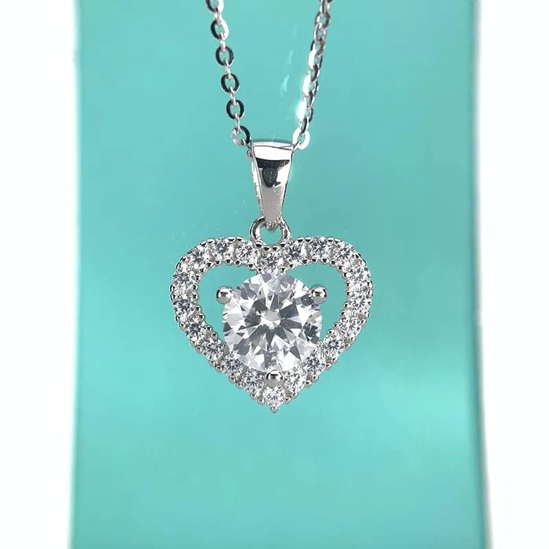 Collier moissanite 1ct argent s925 pendentif cœur pour femme couleur d