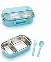 Lancheira Térmica Infantil Hermética, Aço Inox 304, Livre de BPA, 700ML, com Alças de Vedação, Talheres Inclusos (Azul Bear)
