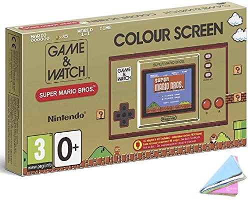 2020 Newest Nintendo Game & Watch: Super Mario Bros - 2.36" Full-Color LCD Screen - Christmas Holiday Bundle for Game Watch Super Mario 35th Anniversary - USB-C Cable -Marxsol Microfiber Glasses Cleaning Cloth
