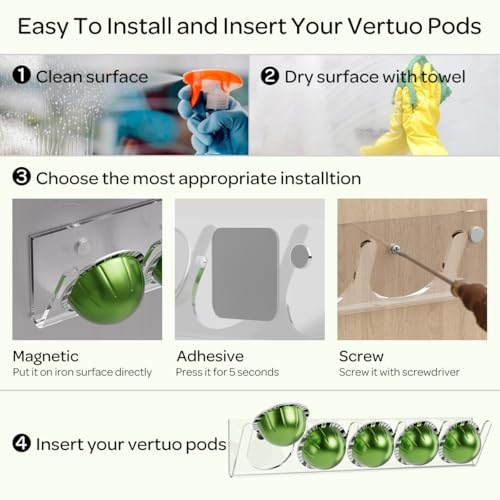Image of LifeMoreasy Magnetic Coffee Pods Holder for Nespresso Vertuo & Dolce Gusto, Self-Adhesive Wall Mounted Capsule Organizer for Kitchen Cabinet Fridge(4 Packs for 20 Pods)