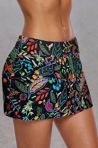 Image of REKITA Women Swim Skirt Solid Color Waistband Skort Bikini Bottom