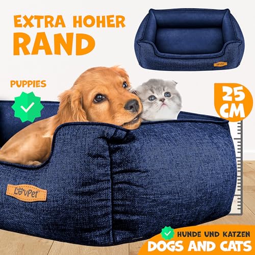 Lovpet® Hundebett Hundekissen Hundekorb Chiller, Inkl. Napf + 3X Kauknochen, Hundesofa Kissen für Kleine, Mittelgroße & Große Hunde, Bezug abnehmbar und waschbar, XL 110 x 75 x 27 cm Navyblau