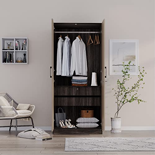Image of Wakefit Wardrobe | 1 Year Warranty | Engineered Wood Almirah, Cupboard for Clothes Storage | 2 Door, 1 Shelf, 2 Drawers, 1 Hanging Space | Cashmere Plus - Wyoming Maple-Frappe