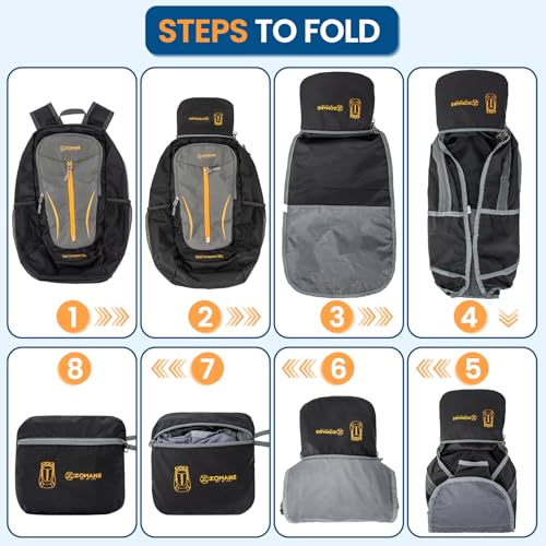Image of ZOMAKE Ultra Lightweight Packable Backpack 25L, Foldable Hiking Backpacks Water Resistant Small Folding Daypack for Travel(Black & Medium Grey)