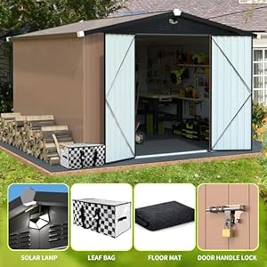 Metal Storage ShedOutdoor Storage Building 10x12Large Backyard Sheds with Lockable DoorsWaterproof Outside Storage Shed