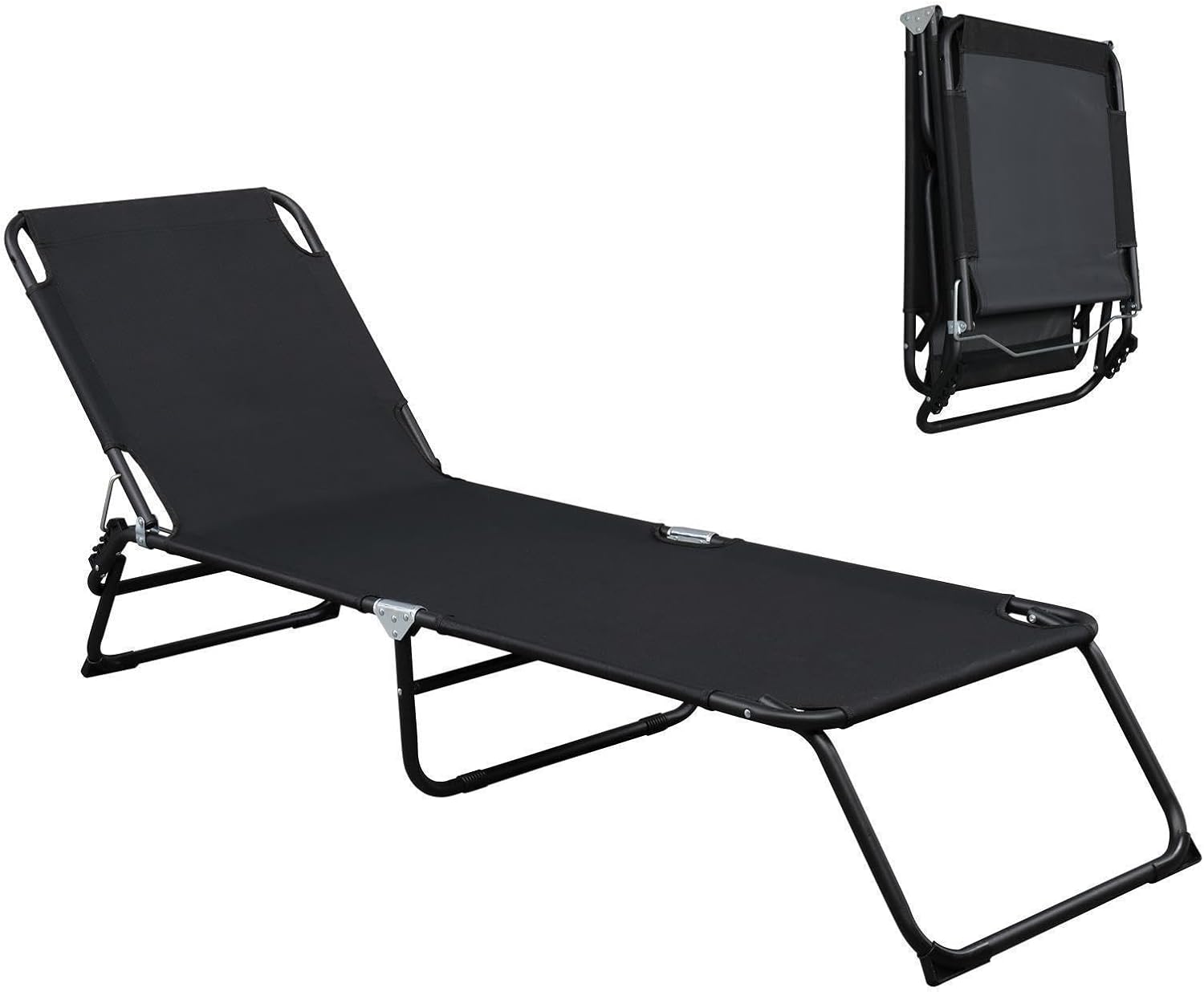 Folding Chaise Lounge Chair 4 Position Sunbathing Patio Chair Recliner Canopy