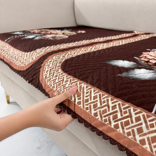 Image of Homerz 'Brooklyn Series' Premium Sofa Cover | Quilted Floral Design | Non-Slip Washable Sofa Protector | Soft Anti Slip Fabric (Brown, 5 (3+2) Seater, Only Seat Cover)