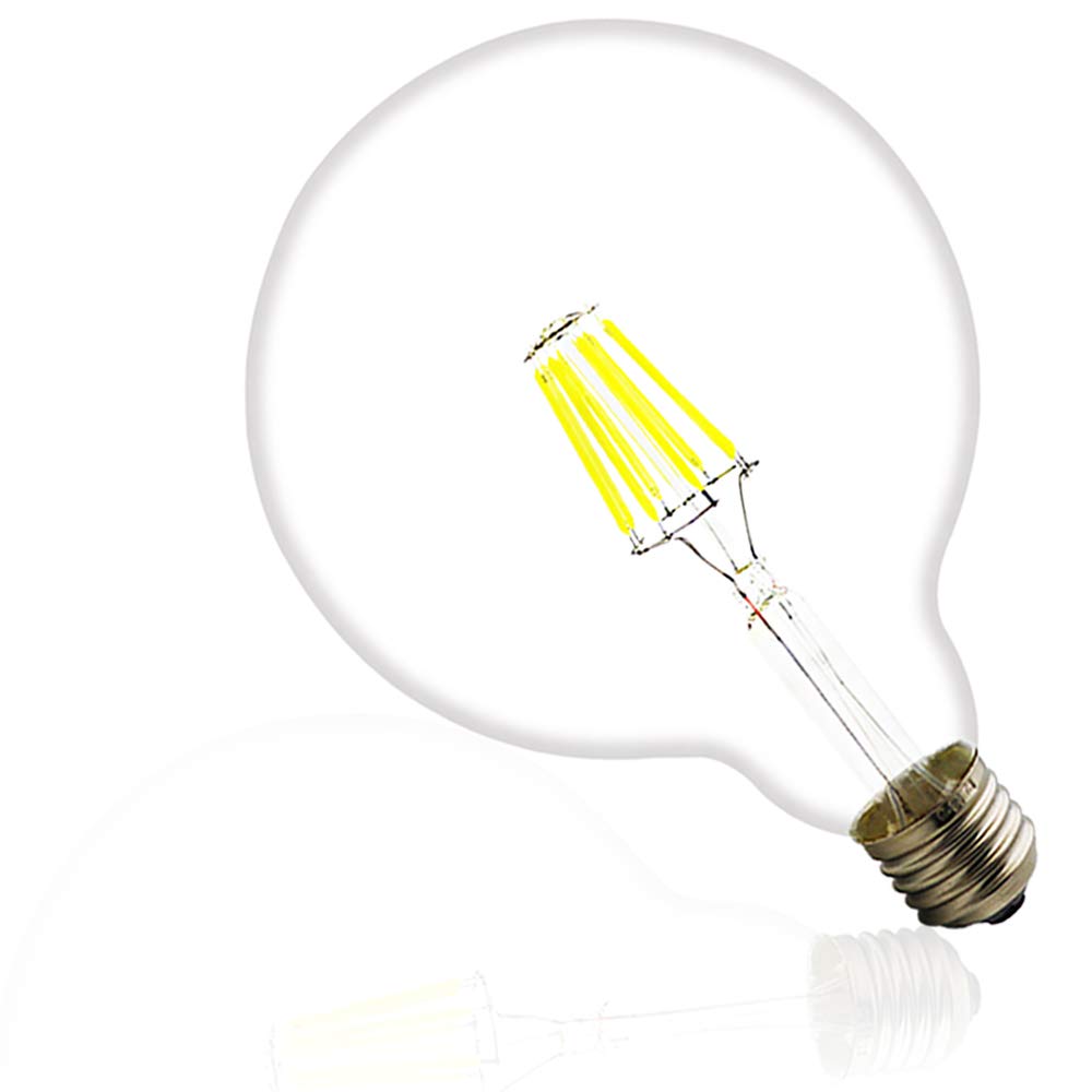 20 unidades – 220 V G125 LED Bombilla Filamento, transparente (Vidrio, E27, 8 W equivalentes a 60 W), 650LM, DIMM Bar fresco blanco 6000 K, ángulo de haz de 360 °, 16.5 x 12.5 x 12.5 cm