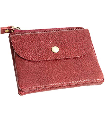 MIRACOLO Full Grain Italian Leather Slim Wallet for Women Card Holder Minimalist Coin Purse Designed in Japan (Red)