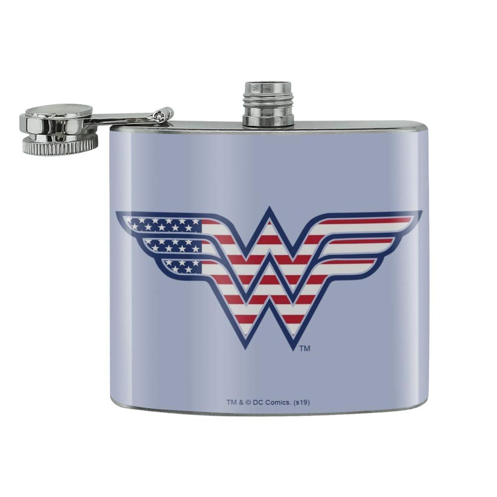 Wonder Woman USA American Flag Logo Stainless Steel 5oz Hip Drink Kidney Flask