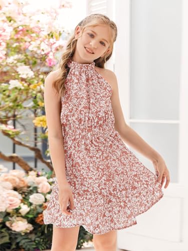Floral Girls Dresses Age 5-14 Years Kids Summer Outfits Casual Halter Sleeveless Cute Short Sun Dresses4