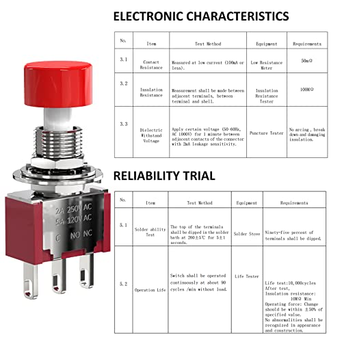 Diyhz Ac 2A/250V 5A/120V 3 Pin Momentary Push Button Switch No Nc With Red Cap 5Pcs thumb #1