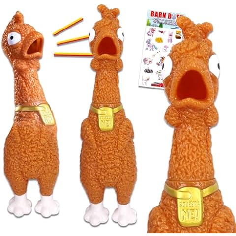 World's Finest Fried Rubber Chicken Novelty Toy Set - Bundle 3 Screaming Chicken Gag Gifts for Adults, Plus Stickers | Squeaky Chicken Bulk Prank Novelty Toys Cover