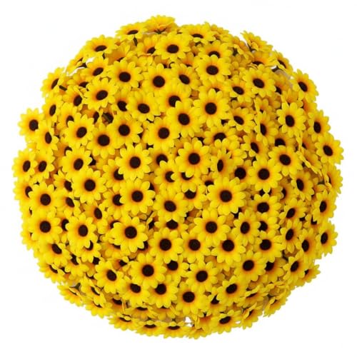 Image of Artificial Mini Sunflower Heads - Pack of 100, Yellow Silk Sunflowers for DIY Crafts, Flowers for Hair Styling, Home Office Decor, Bouquets, Scrapbooking & Party Decorations (100)