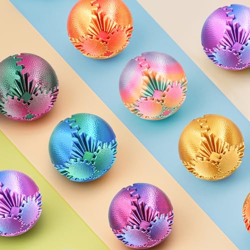 Gear Ball Fidget Toys Steampunk Gear Sphere Stress Relief for Kids Adults 3D Printed Unique Funny Birthday Gift for Christmas White Elephant Stocking Stuffer Easter (Christmas Green, Dia. 2.5″ )