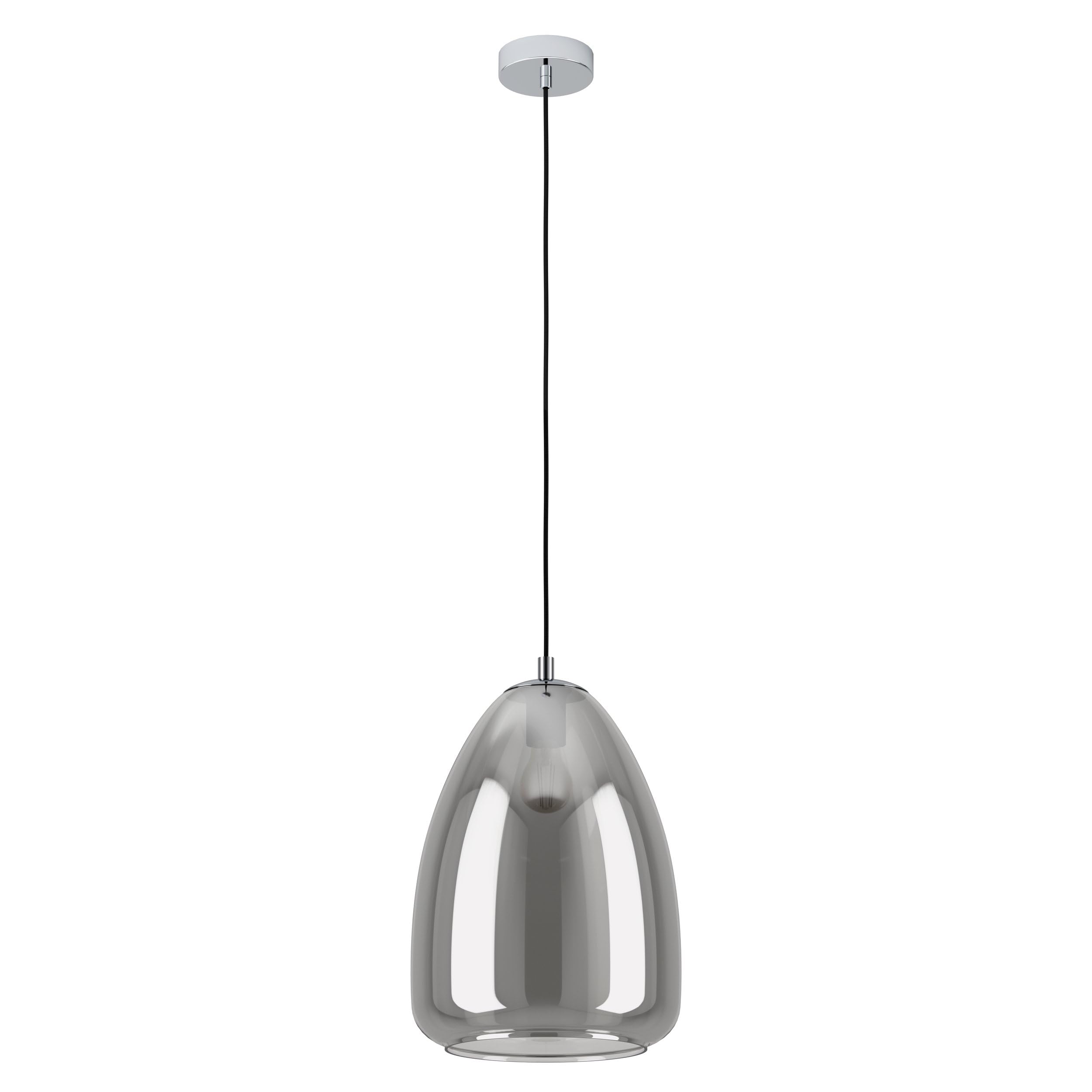 Eglo Pendant Lighting Alobrase, Ceiling Light Fitting, Hanging lamp for Dining Room Made of Chrome-Coloured Metal and Smoked Glass in Transparent Black, E27 Socket, Ø 11.8“