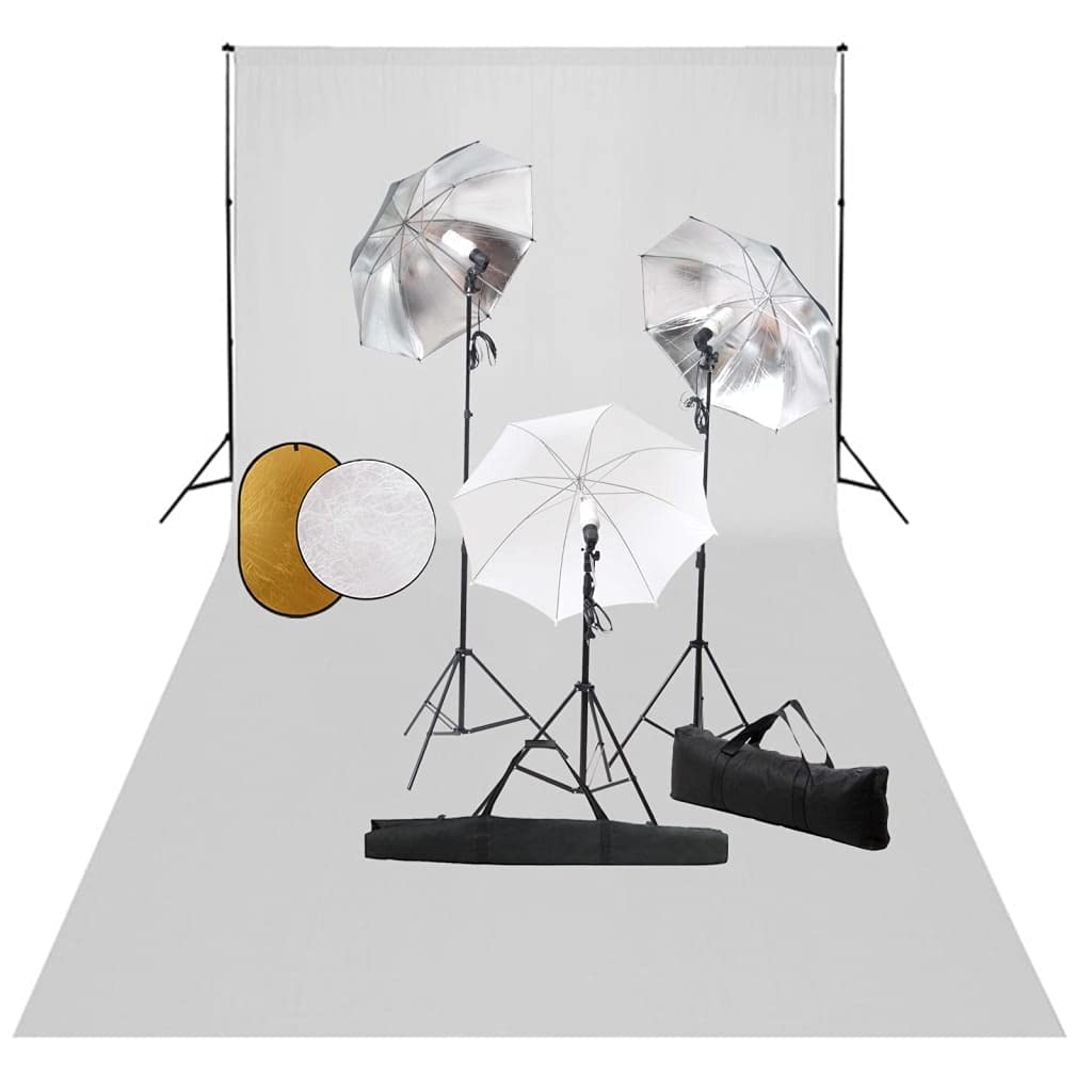 vidaXL Kit Estudio fotográfico lámparas, sombrillas, Fondo y Reflector