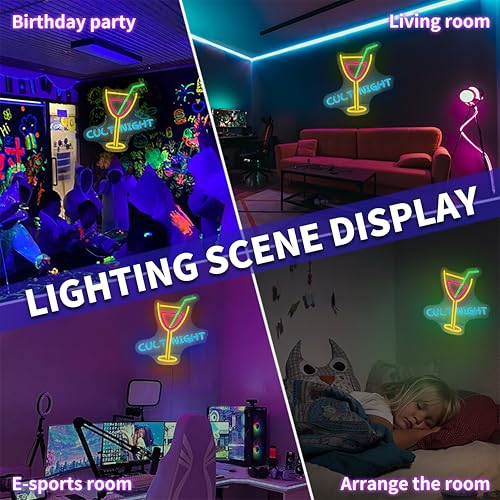 Image of Cult Night LED Neon Sign - 14.17x12.85 Inches, USB Powered, Dimmable with Remote Control, Perfect for Home Decor, Gaming Room, and Party Lighting