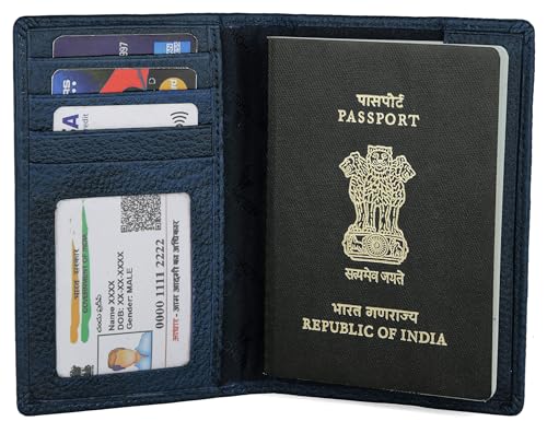 Image of WildHorn Customizable Leather Passport Cover /Case for Gifting | Engrave with Your Name, Company Name or Initials (Navy)