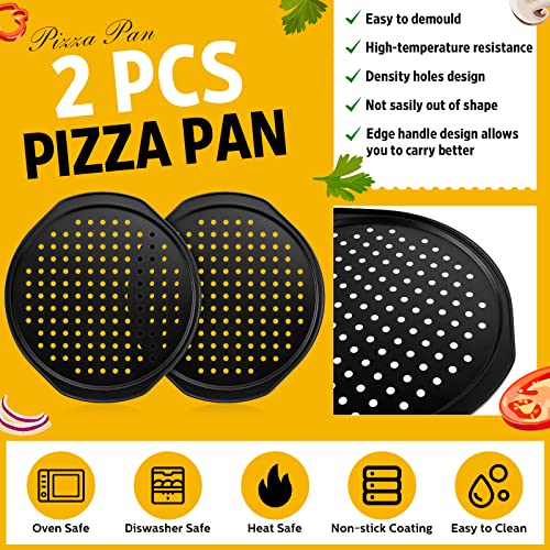 Zubebe 7 Pieces Pizza Pan With Holes Set 14 Inch Carbon Steel Pizza Baking Pan Round Pizza Cutter Pizza Slicer Spatula Cooking Pinch Mitts Shovel Brush Silicone Tray For Oven For Family Party Favors #TOP2