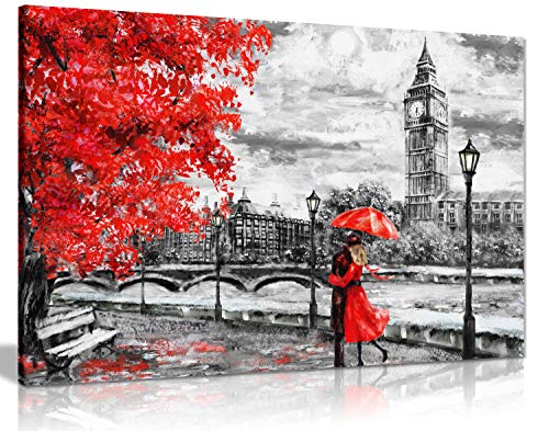 Panther Print Reproduction de peinture à l'huile de Londres Big Ben rouge Umbrealla sur toile (61 x 40 cm), chambre à coucher