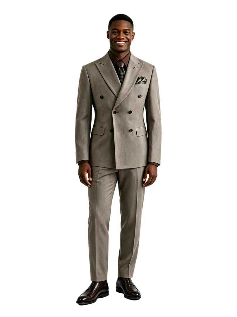 Uomo Doppio Petto 2 Pezzi Completo Slim Fit Elegante Blazer & Pantaloni da Abito per Business Giacca Matrimonio Cerimonia Smoking