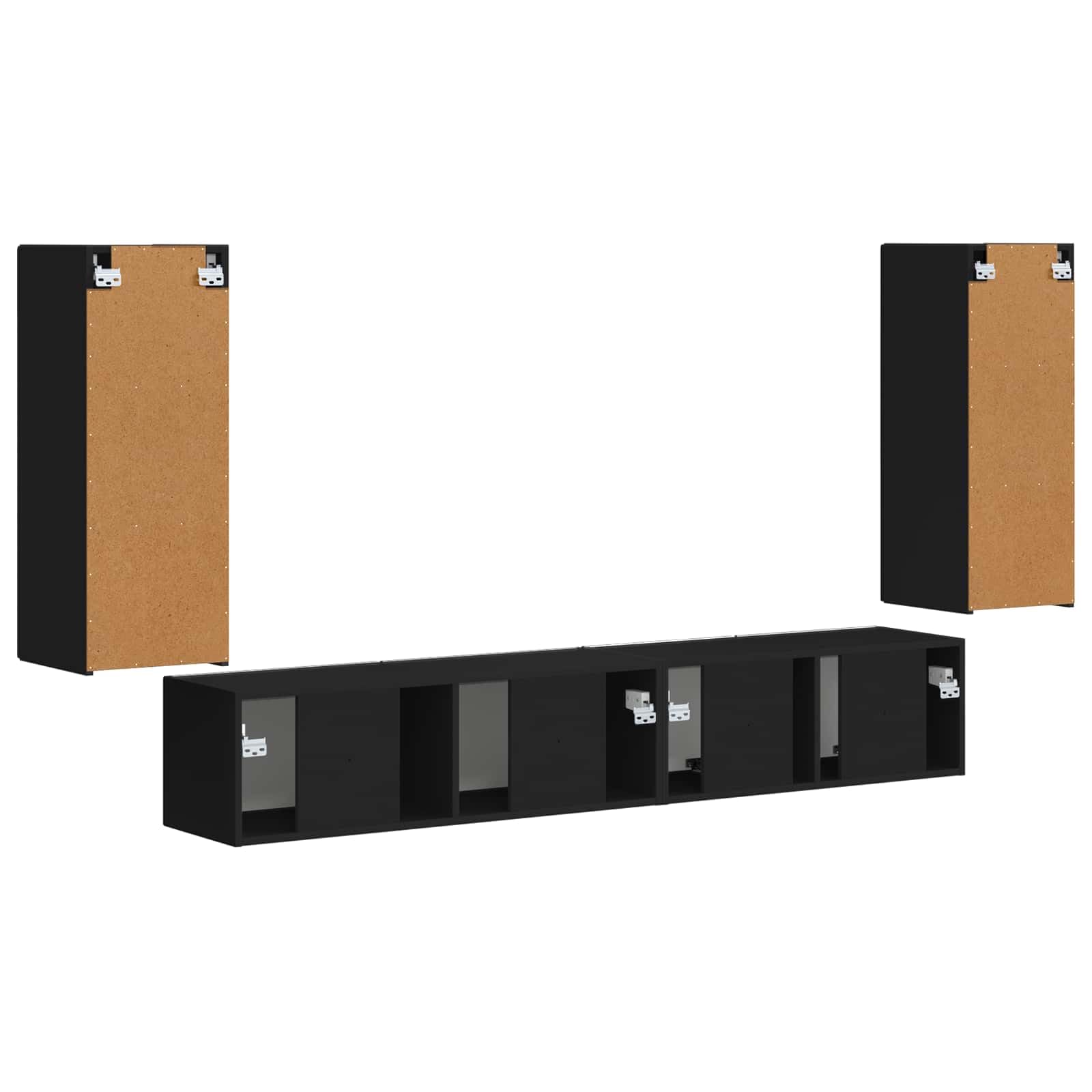 TV-Schrankset 4-teilig Schwarz aus Holzwerkstoff, Modernes Media Center für Wohnzimmer, Schlafzimmer, Elegante Aufbewahrungslösung mit verstellbaren Regalen