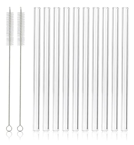 12 Cannucce E Spazzole Riutilizzabili In Vetro Borosilicato, Di Dimensioni 7 Pollici X 8 Millimetri, Tra Cui 10 Tubi Dritti E 2 Spazzole Per Cannucce, Per Succhi, Caffè E Cocktail
