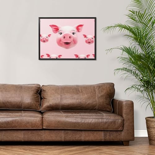 Toile cochon rose encadré noir pour raviver un mur blanc de salon