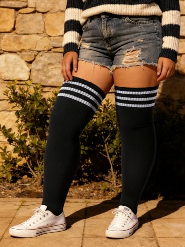 Image of Moon Wood Plus Size Thigh High Socks for Thick Thighs- Womens Knit Cotton Extra Long Over the Knee High Socks Leg Warmer