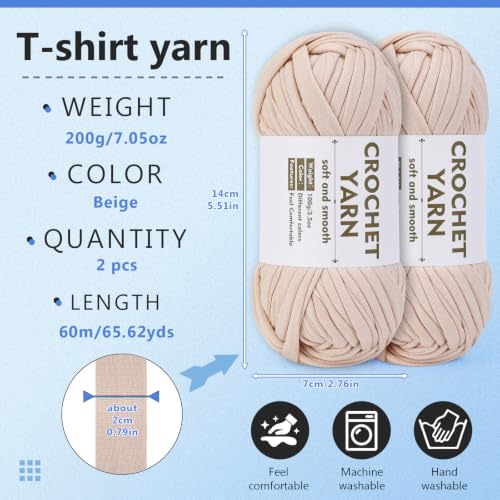 Image of SHWAKK 2 Pack T-Shirt Yarn Set,Beige Crochet Yarn for Knitting & Crocheting