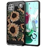 CasesonDeck Slim TPU Case Compatible with LG K92 5G / LG K92 Case (2020) [Flex Carbon] Black Floral Slim Flexible TPU Matte Design Cover - Sunflowers