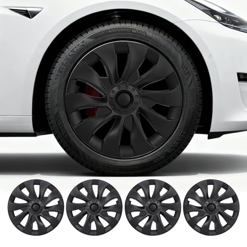 Wheel Covers for Tesla Model 3 18 inch Hubcaps 2017-2023 Hubcaps 4 Pcs Compatible with Tesla Molde 3 Rim Protector Replacement Wheel Cover Exterior Accessories Matte Black