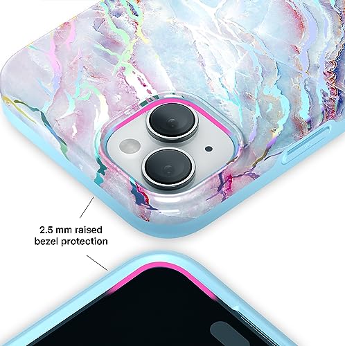 Image of Velvet Caviar Compatible with iPhone 15 Case for Women [10ft Shockproof] Compatible with MagSafe - Cute Magnetic Phone Cover - Protective Microfiber Lining - Holographic Blue Pink Marble