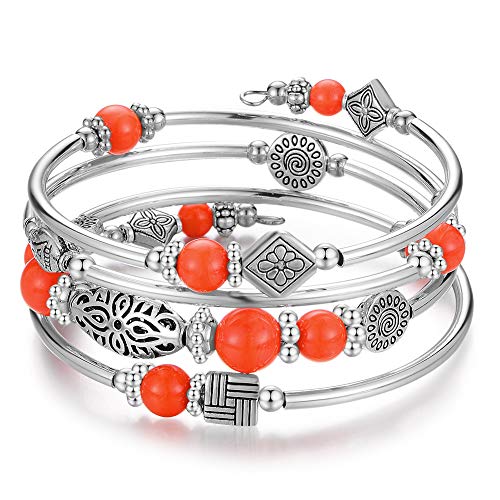 Bracelet jonc turquoise BULINLIN en agate naturelle véritable et perles