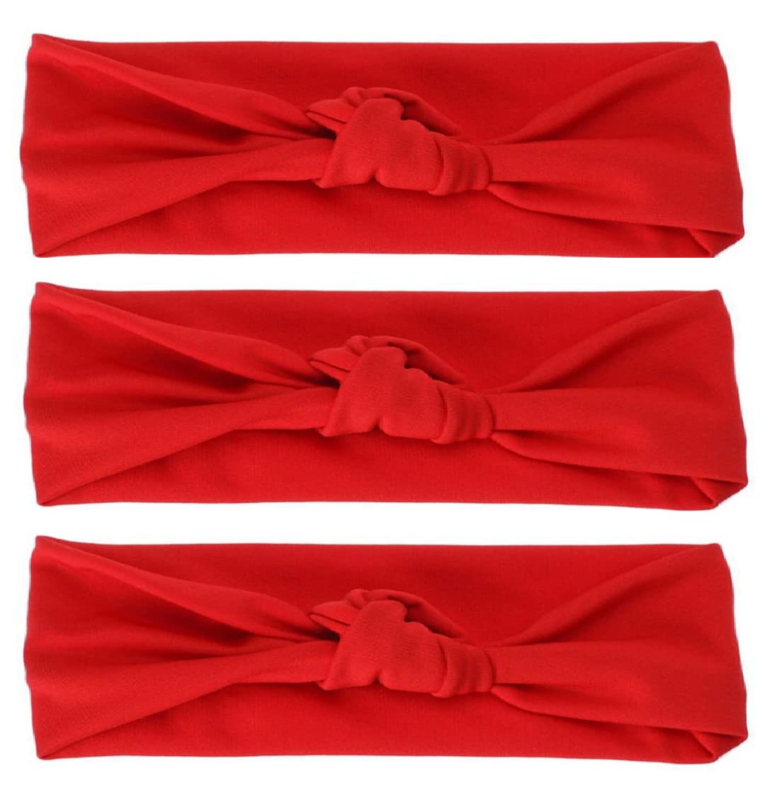 Nyamah Sales Women and Girls Cotton Hairband Elastic Head Bands Ladies Hair Styling Band Hair Accessories Pack of 3 (Red)-image-30