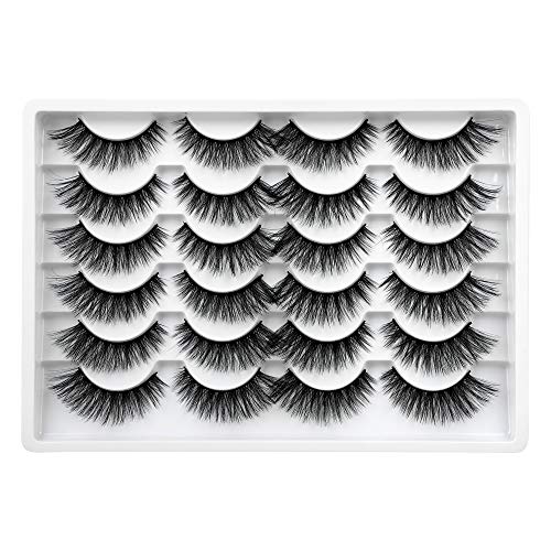PLEELL Fake Eyelashes Cat Eye Fluffy Faux Mink Lashes 3D Natural Volume Soft Fake Eye Lashes 12 Pairs Pack