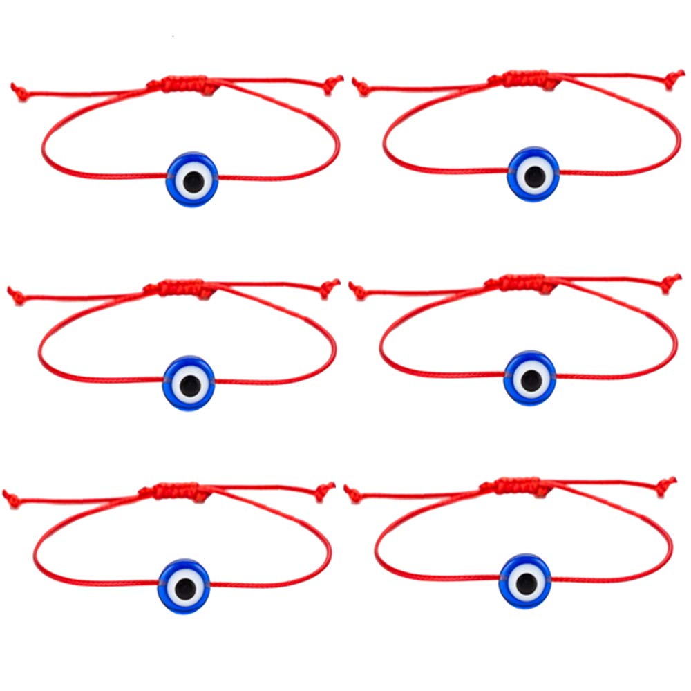 kelistom 2/6pcs Red/Black Kabbalah String Evil Eye Charm Bracelet for Protection Good Luck Handmade Adjustable Bracelets for Women Men Couples Jewelry Gifts Red