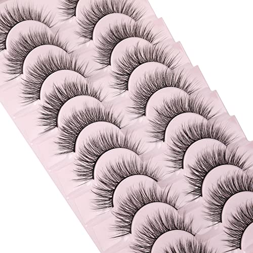 False Eyelashes Natural Look fluffy Mink Lashes 14mm Natural Lashes Cat Eye wispy Lashes Pack by Kiromiro