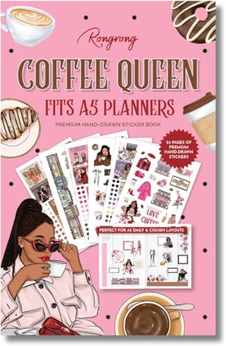 Hobonichi Compatible A5 Planner Sticker Book Coffee Queen Collection Coffee-Themed Decorative & Functional Stickers for Cousin & Weeks Size Planners Journals & Creative Planning