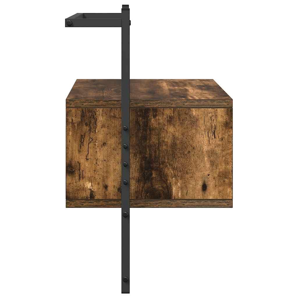 Szafki nocne wiszące 2 szt. przydymiony dąb 35x30x51 cm, stolik ścienny z szufladą do przechowywania, szafka wisząca z trwałego tworzywa drewnopochodnego, łatwa w czyszczeniu