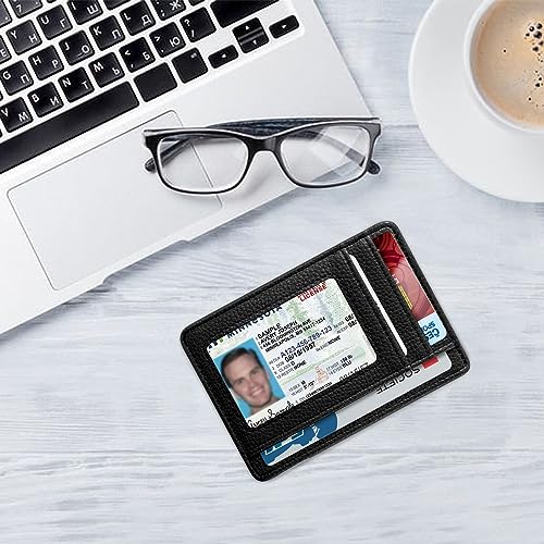 Image of FINTIE Slim Minimalist Front Pocket Wallet, RFID Blocking Credit Card Holder Card Cases with ID Window for Men Women (Black)