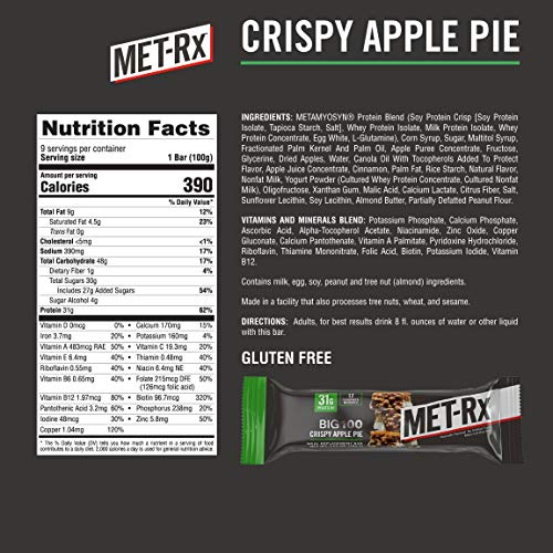Met-Rx Big 100 Colossal Protein Bars, Crispy Apple Pie Meal Replacement Bars, 9 Count #TOP1